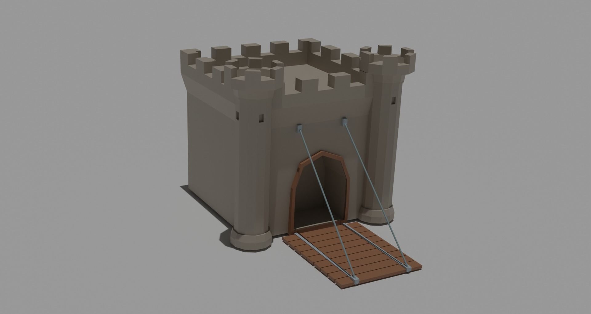 Low Poly Castle with wooden bridge Low-poly 3D model_3
