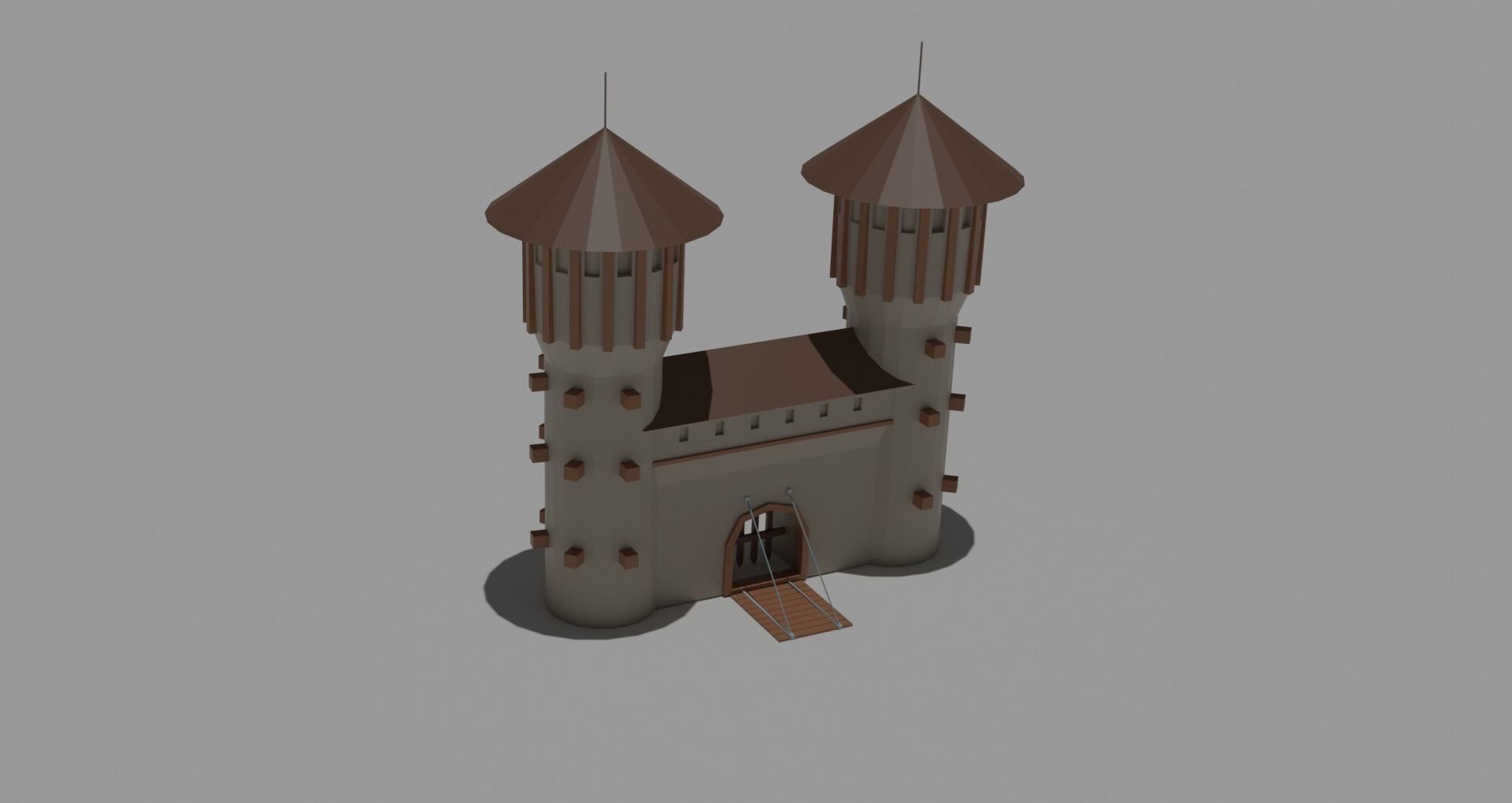 Low Poly Castle with wooden bridge Low-poly 3D model_5