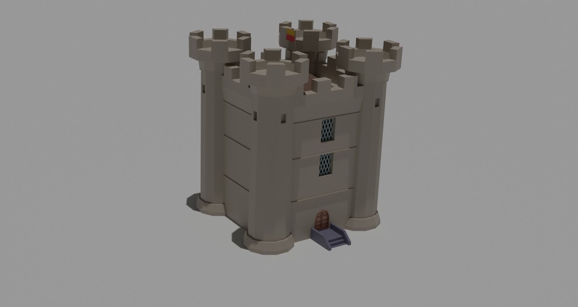 Low Poly Castle with wooden bridge Low-poly 3D model_4