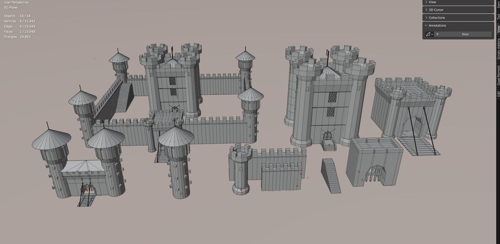 Low Poly Castle with wooden bridge Low-poly 3D model_11