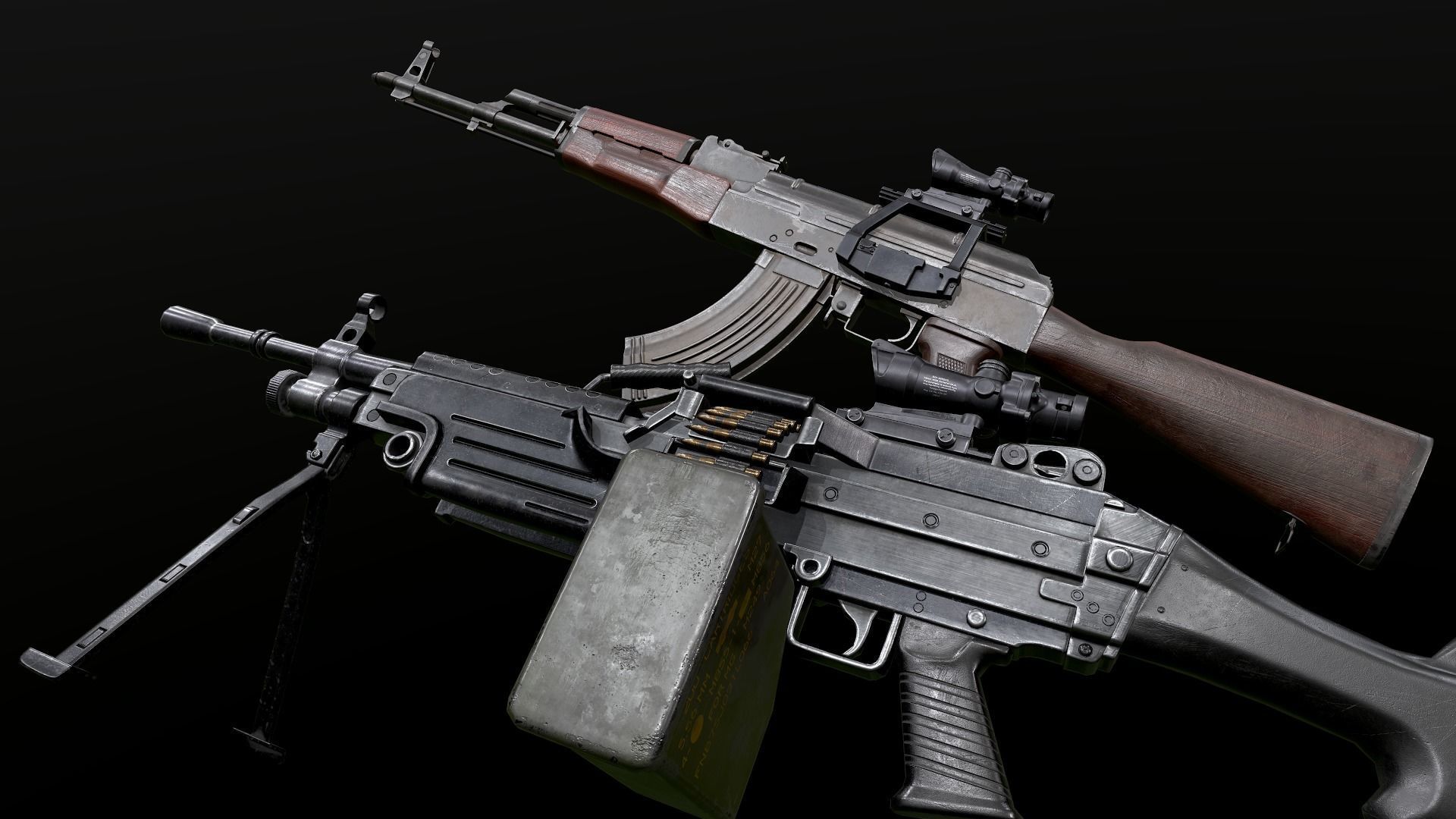 Weapons Pack m249 AK47 3D Model Collection_16
