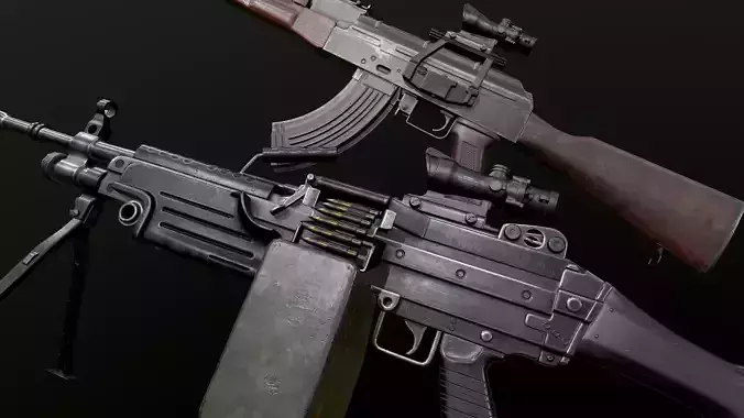 Weapons Pack m249 AK47 3D Model Collection