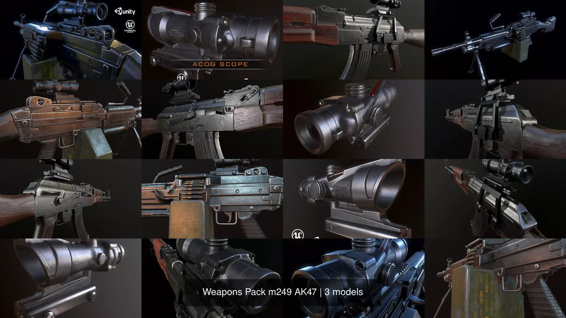 Weapons Pack m249 AK47 3D Model Collection_1