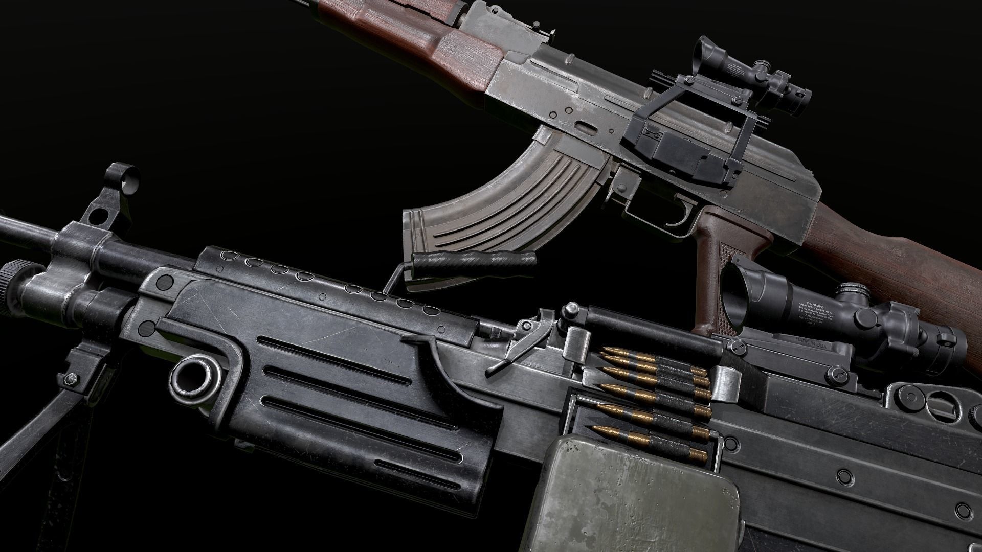 Weapons Pack m249 AK47 3D Model Collection_11