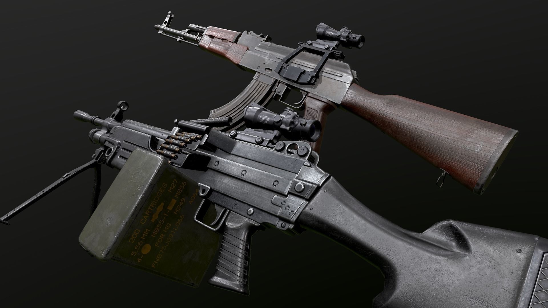 Weapons Pack m249 AK47 3D Model Collection_10