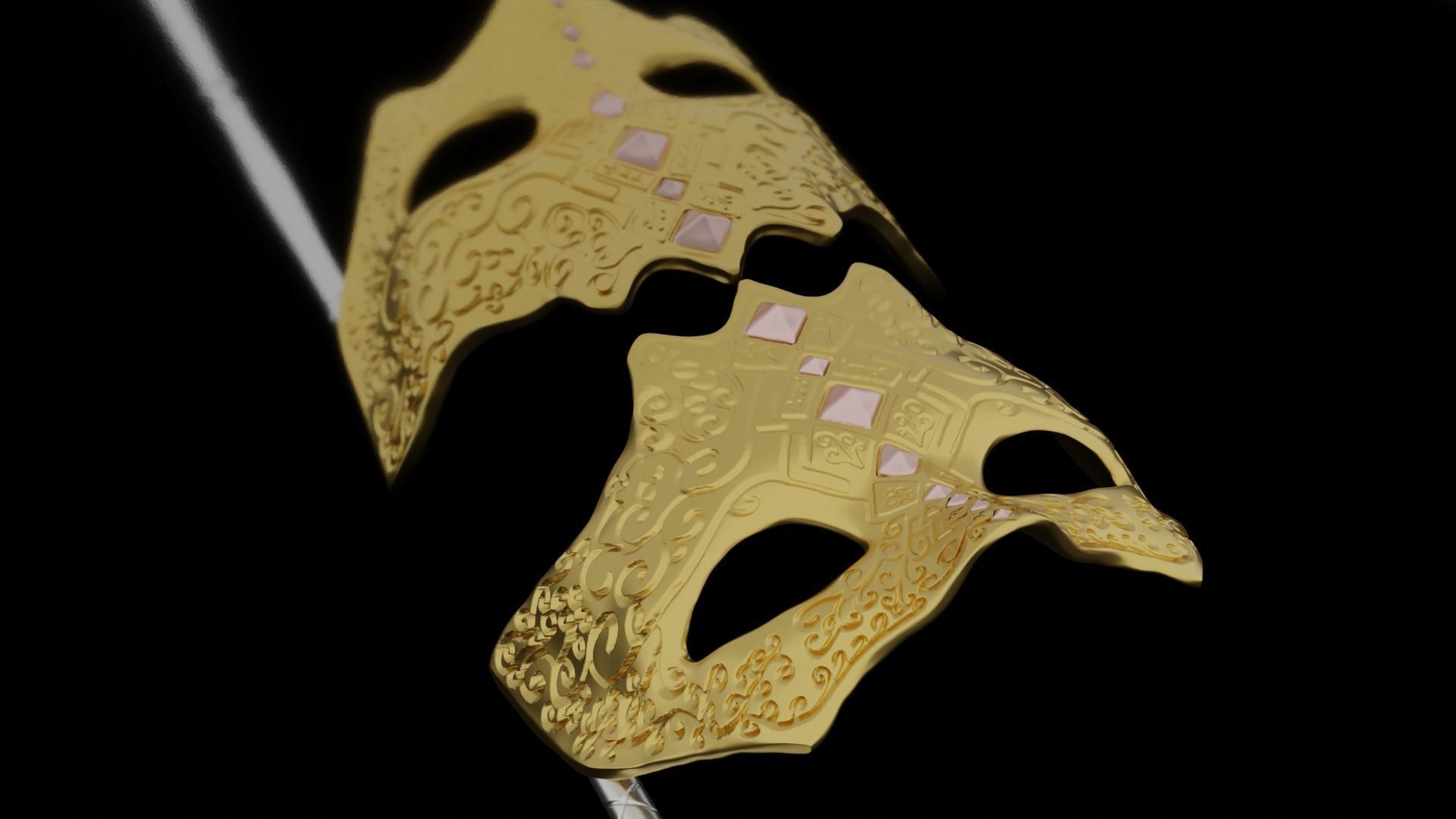 Masquerade Mask on Stick 3D print model_7