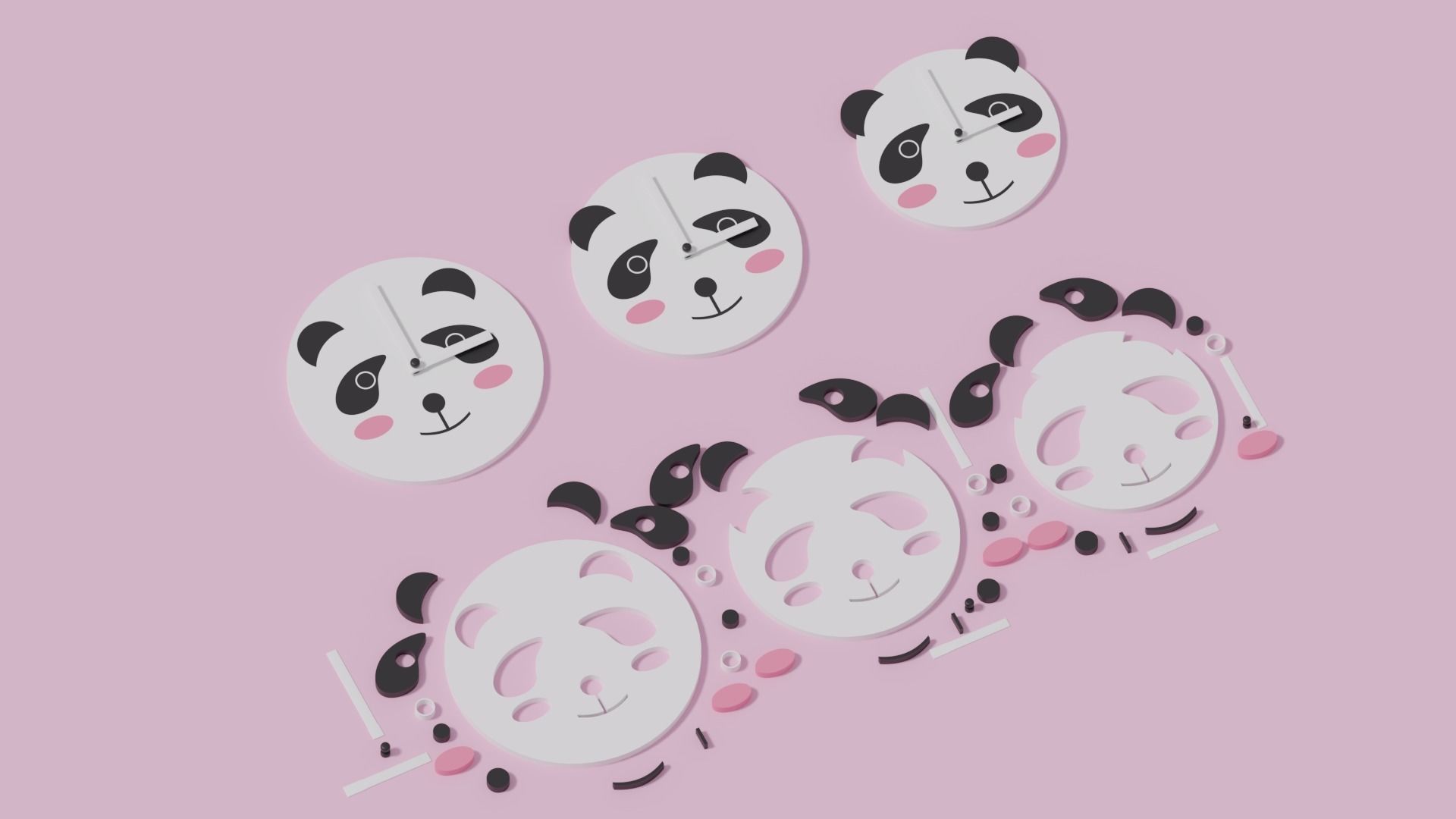 Cartoon Cute Panda Clock Puzzle 3D model_11