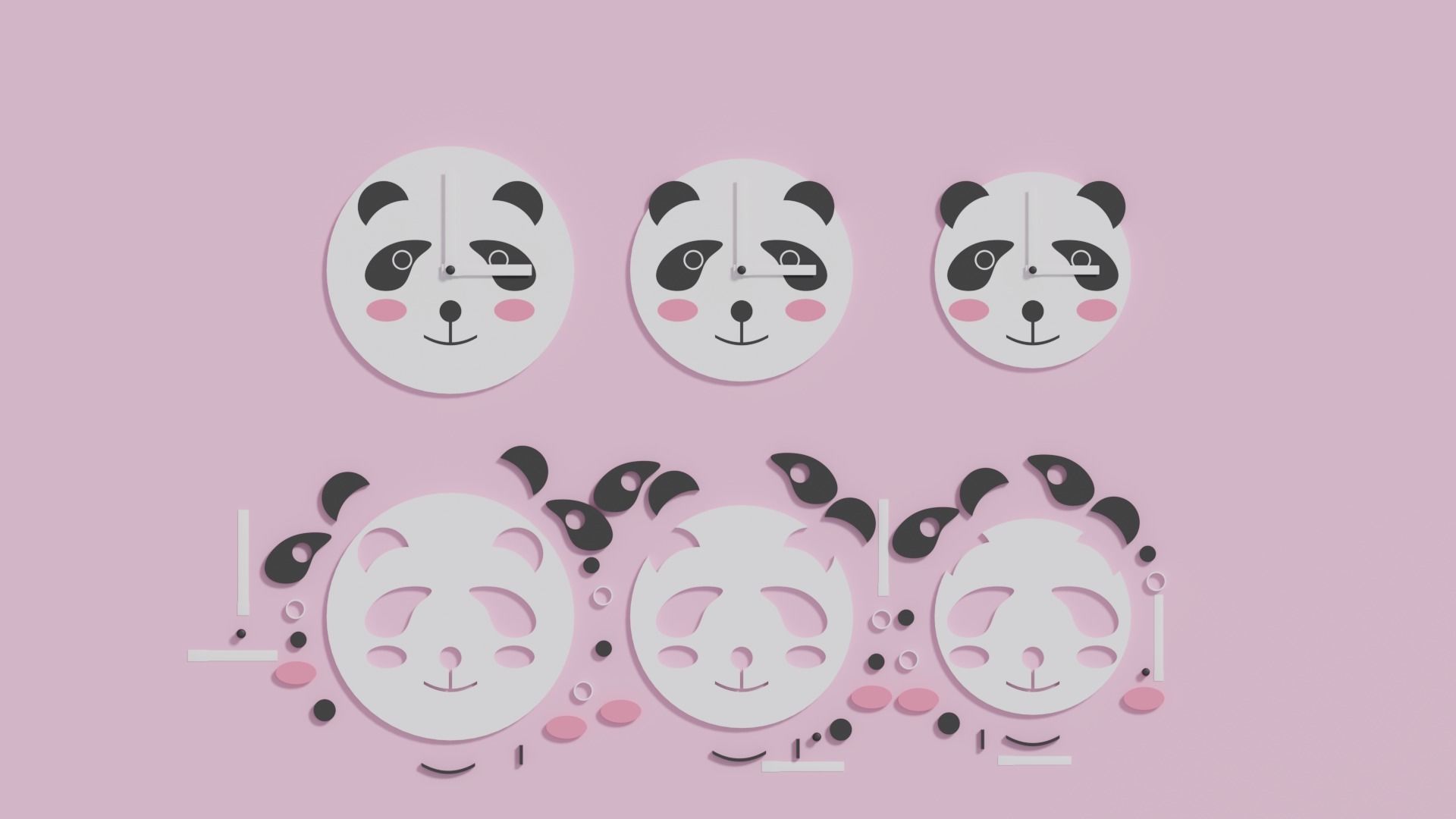 Cartoon Cute Panda Clock Puzzle 3D model_3