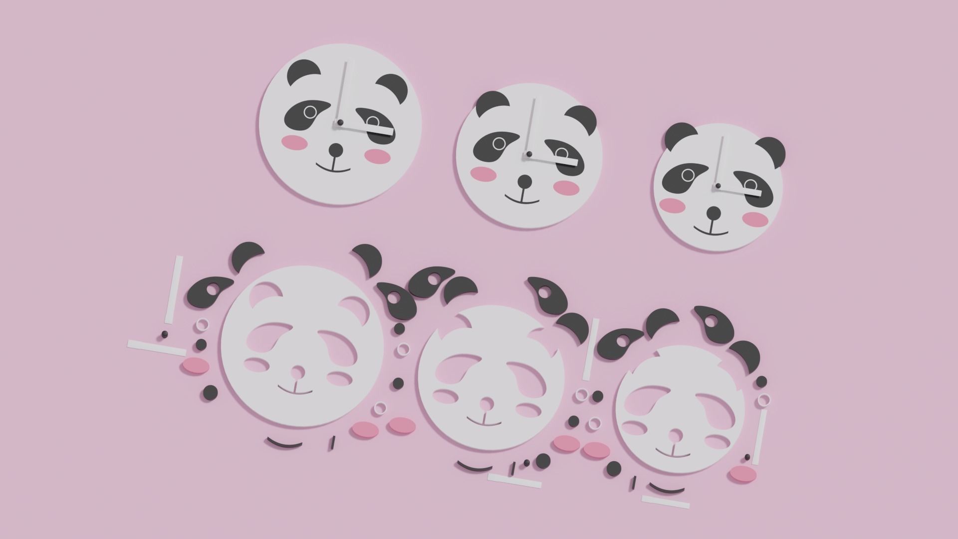 Cartoon Cute Panda Clock Puzzle 3D model_7