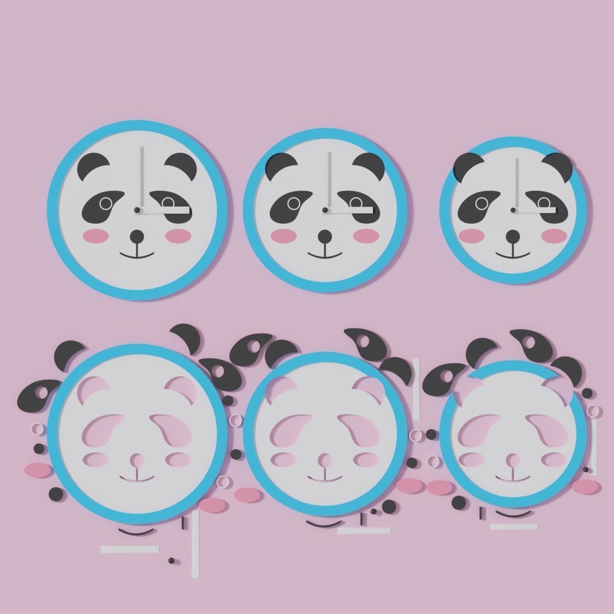 Cartoon Cute Panda Clock Puzzle 3D model_15