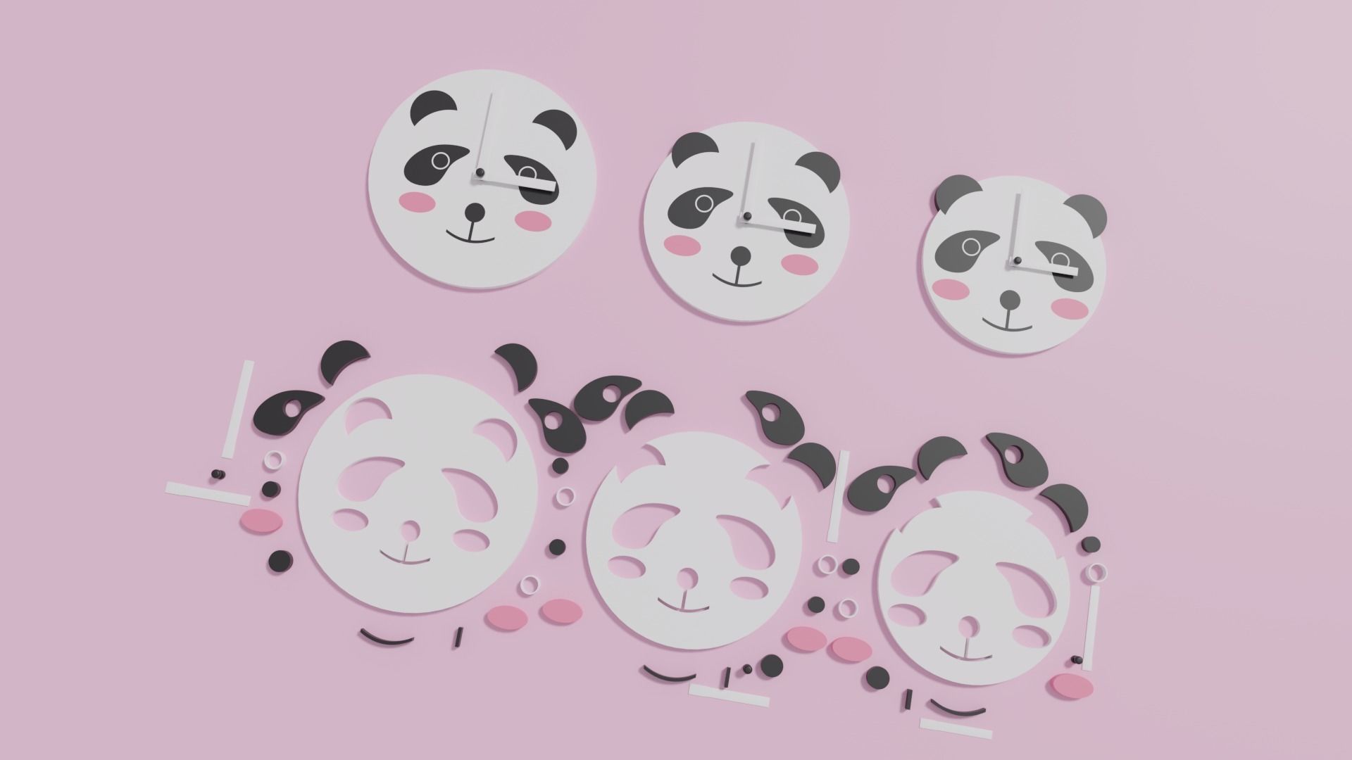 Cartoon Cute Panda Clock Puzzle 3D model_6