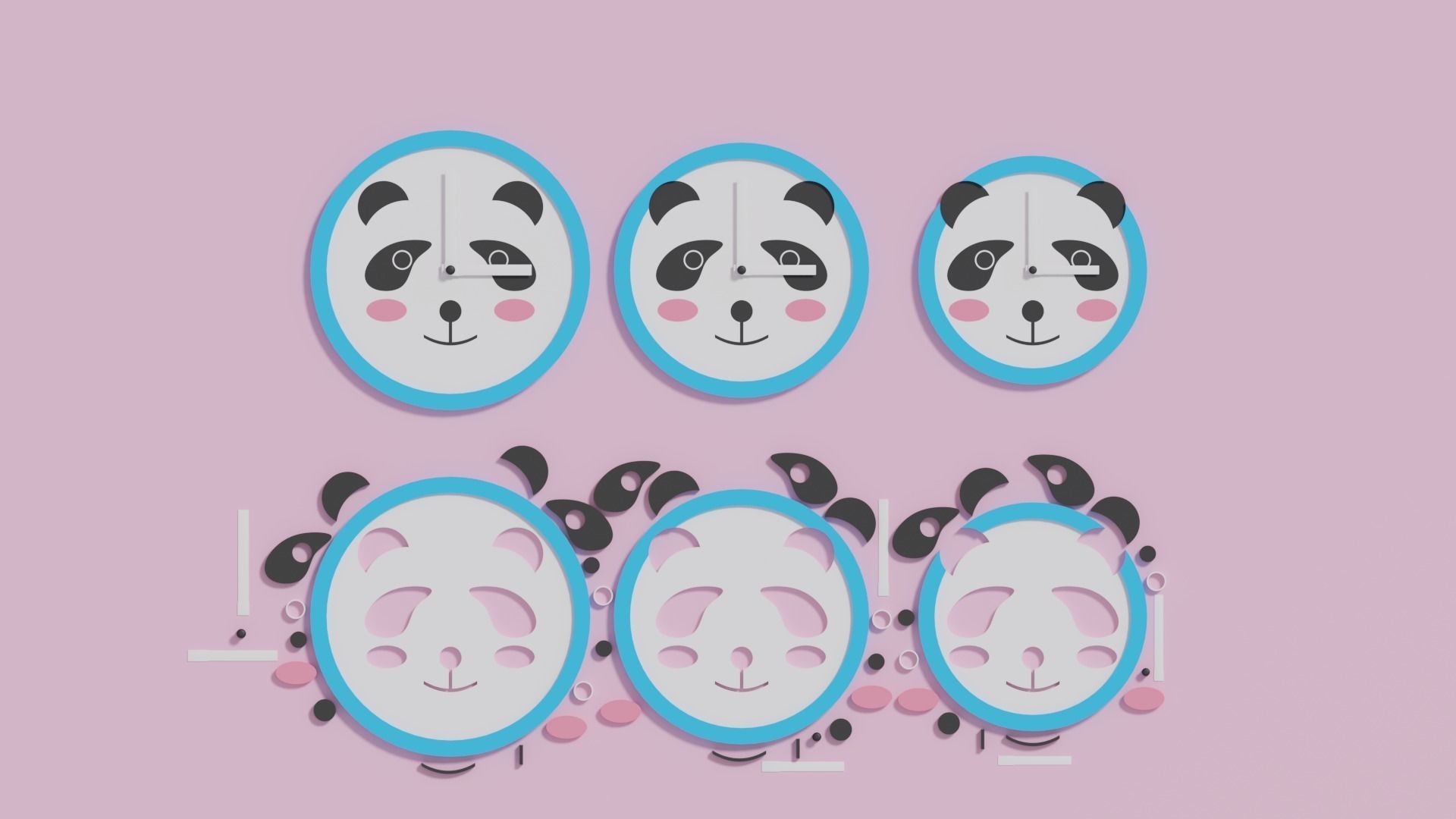 Cartoon Cute Panda Clock Puzzle 3D model_1