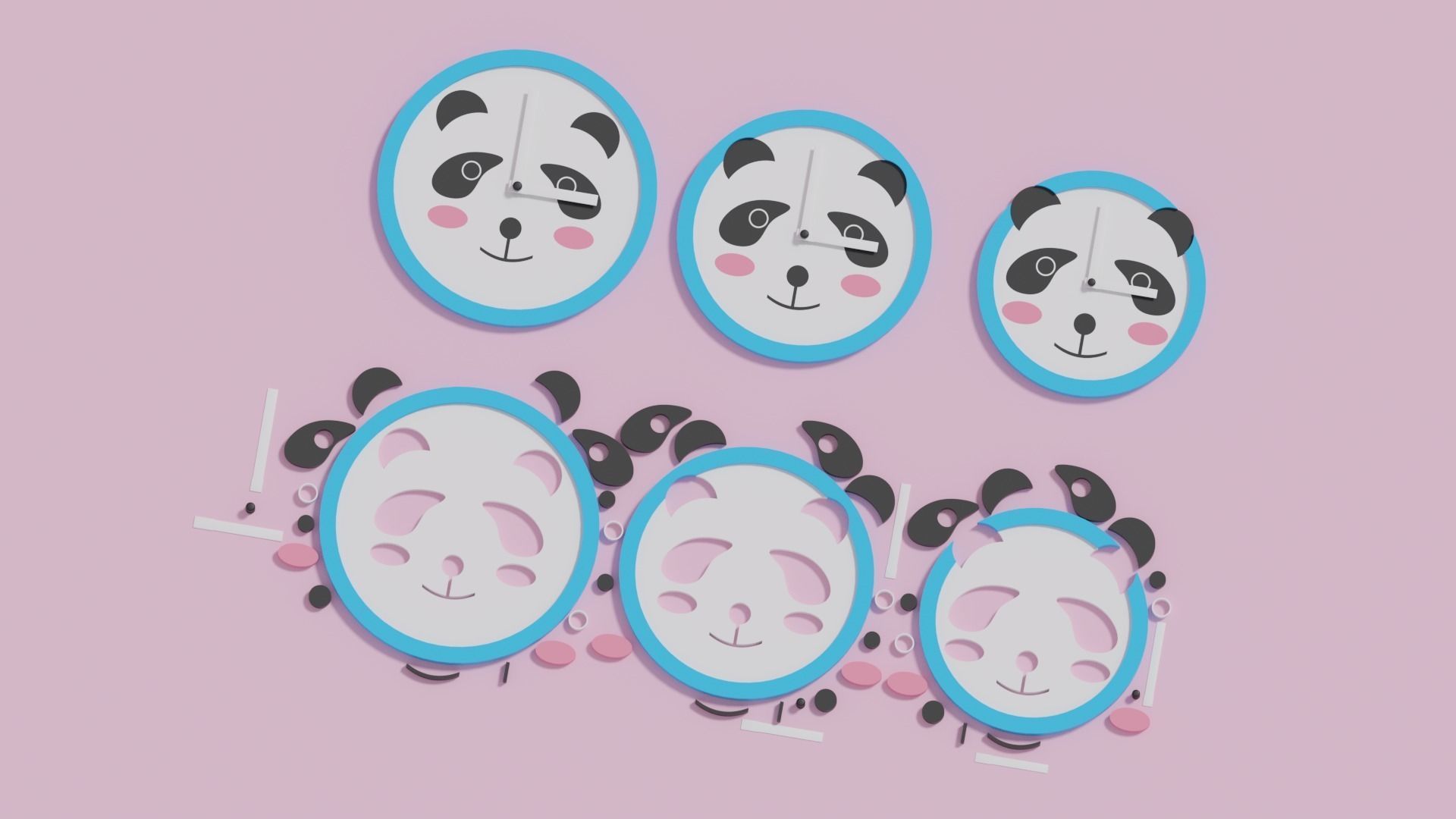 Cartoon Cute Panda Clock Puzzle 3D model_5