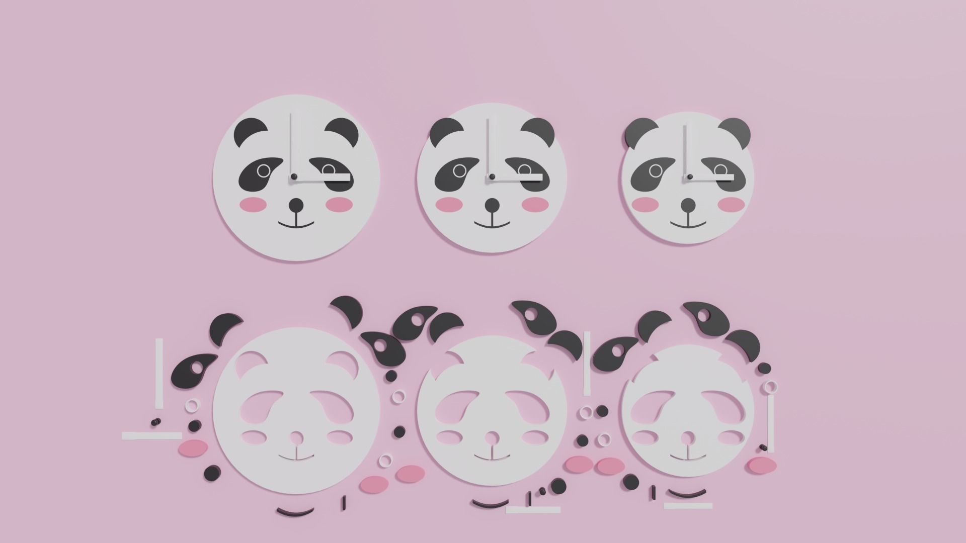 Cartoon Cute Panda Clock Puzzle 3D model_2