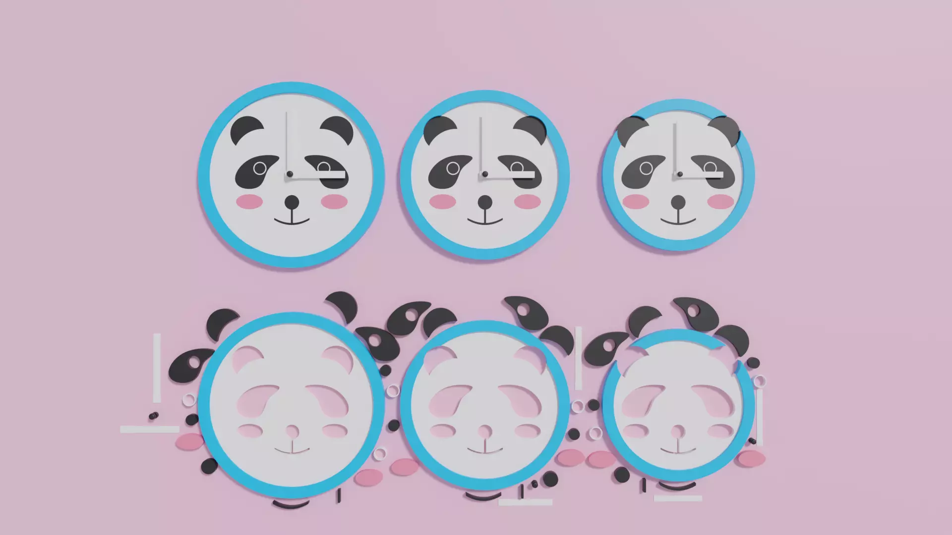 Cartoon Cute Panda Clock Puzzle 3D model_0
