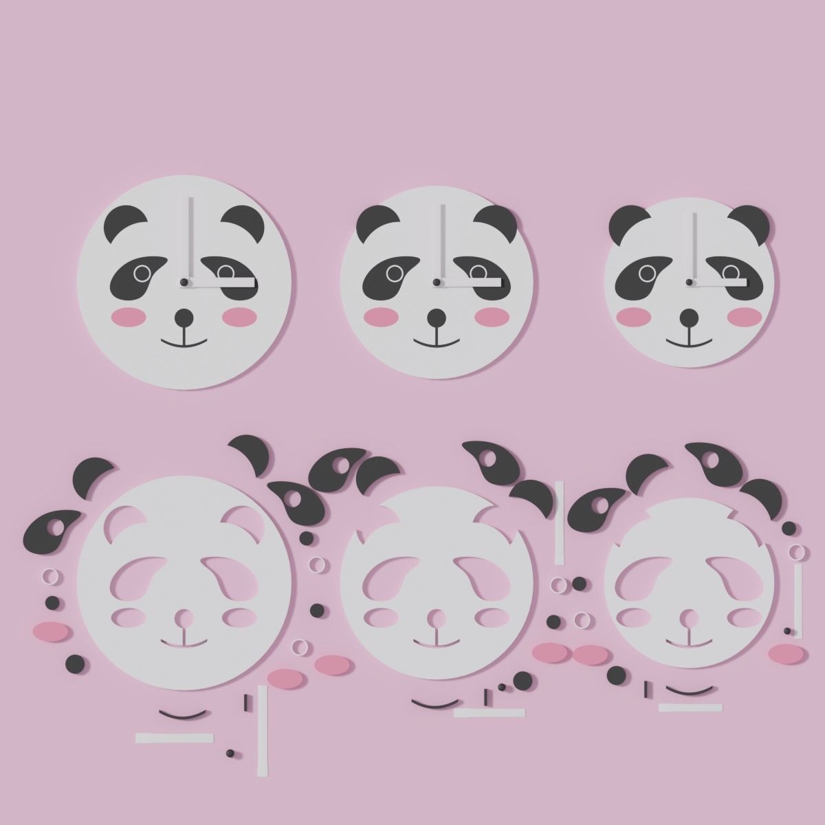 Cartoon Cute Panda Clock Puzzle 3D model_16