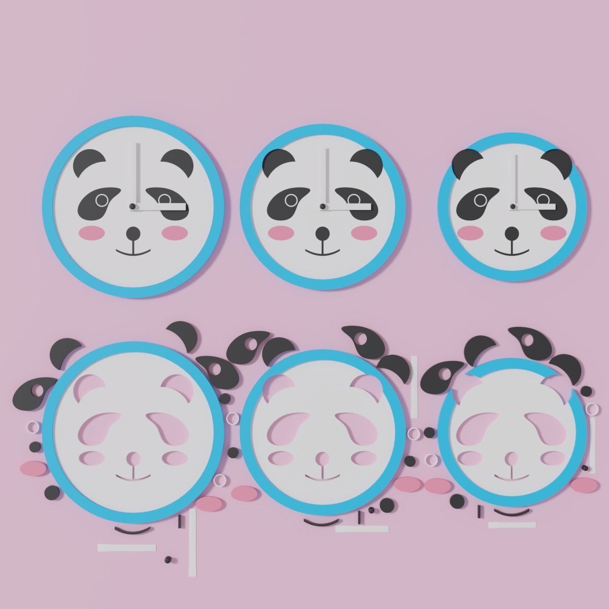 Cartoon Cute Panda Clock Puzzle 3D model_14