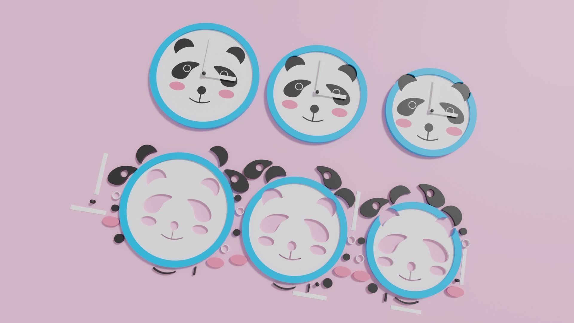 Cartoon Cute Panda Clock Puzzle 3D model_4