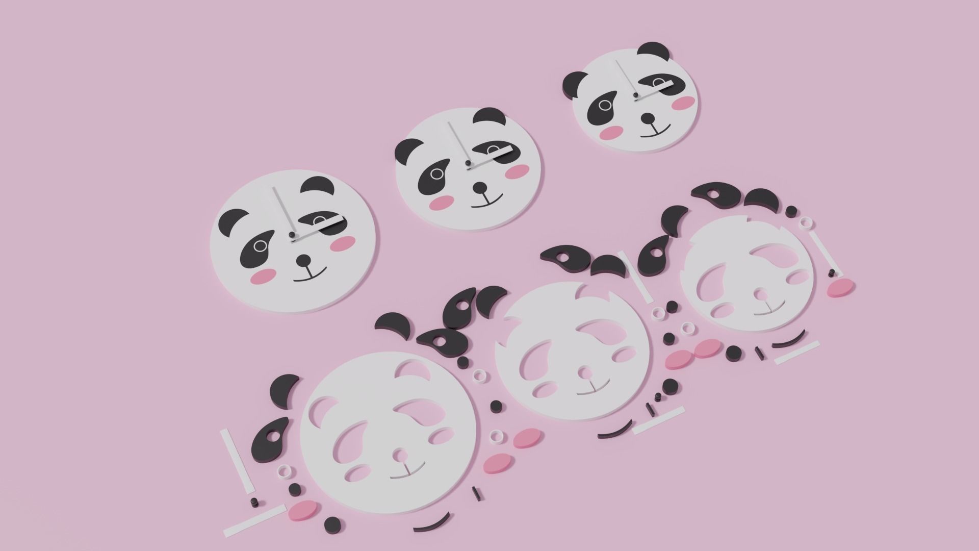 Cartoon Cute Panda Clock Puzzle 3D model_10