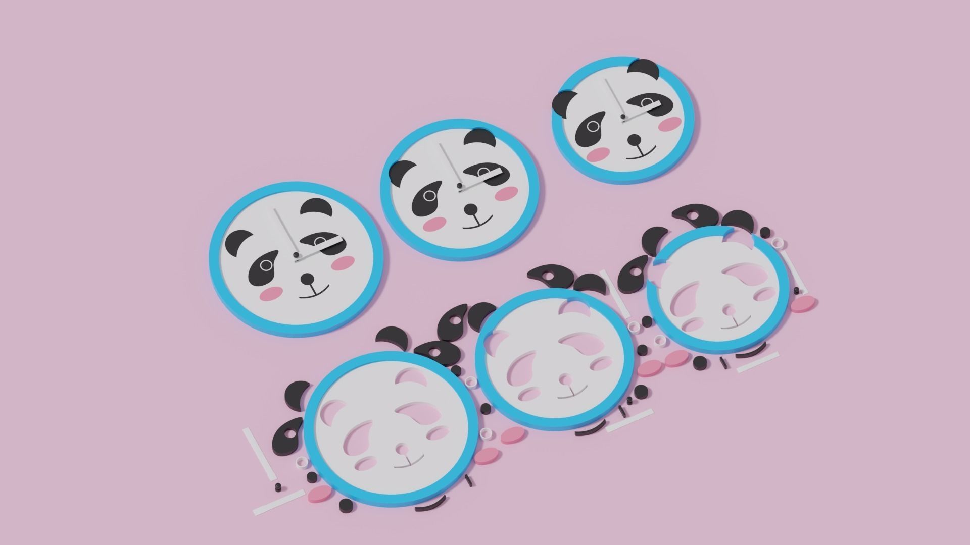 Cartoon Cute Panda Clock Puzzle 3D model_8