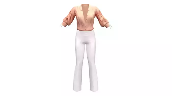 Open Chest Blouse And White Formal High Waist Trousers