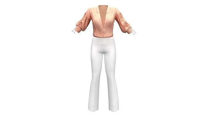 Open Chest Blouse And White Formal High Waist Trousers Low-poly 3D model