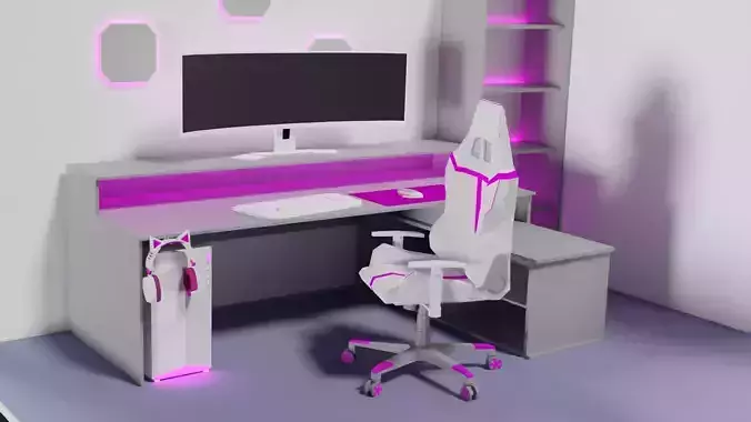 Lowpoly Gamingsetup in Pink