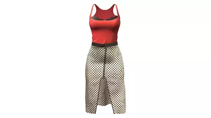 Red Strap Top And Front Slit A-Line Skirt Outfit