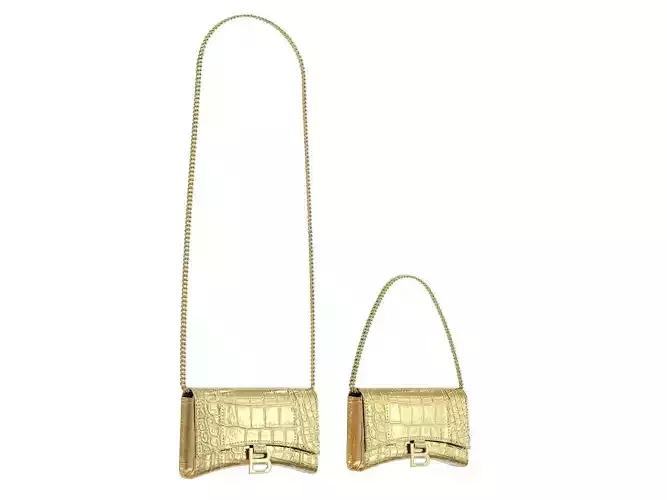 Balenciaga Hourglass Wallet On Chain Gold Crocodile