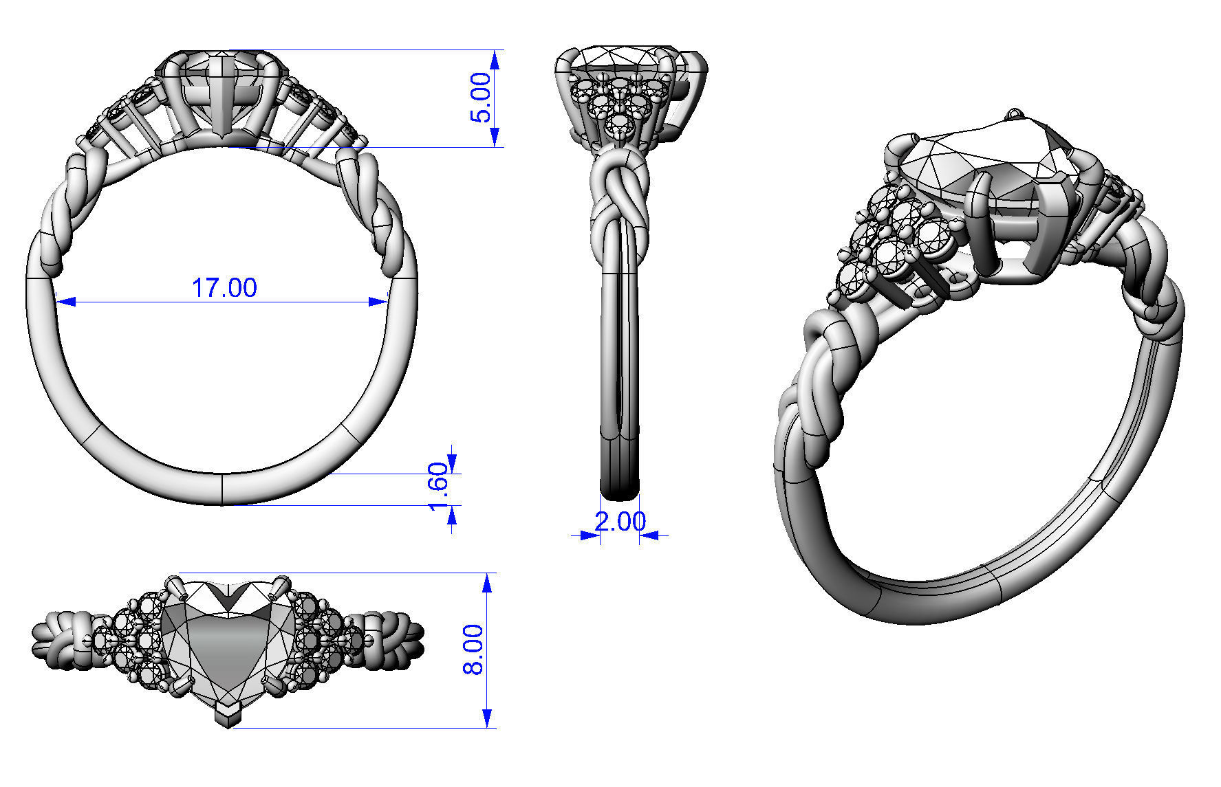 Ring Heart and Knots 3D print model_8