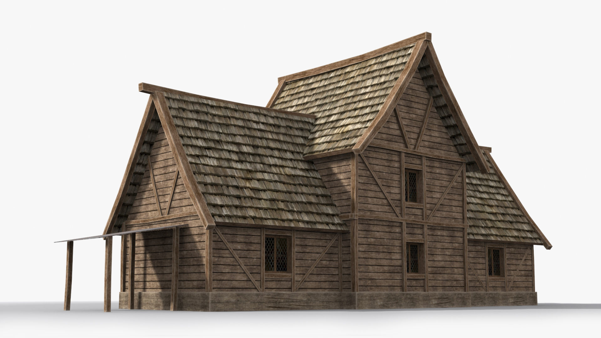 Medieval house x2 Low-poly 3D model_4