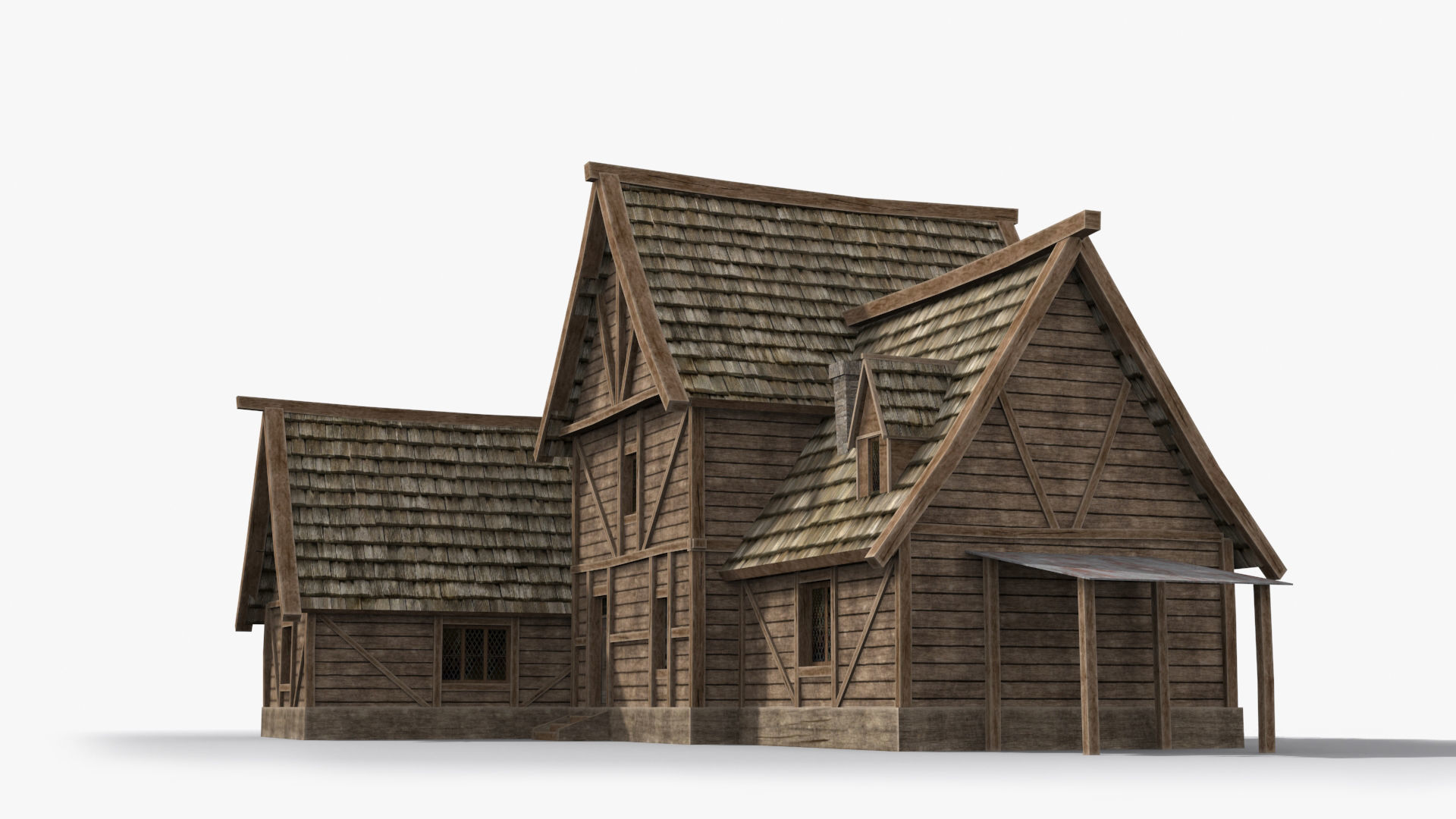 Medieval house x2 Low-poly 3D model_3