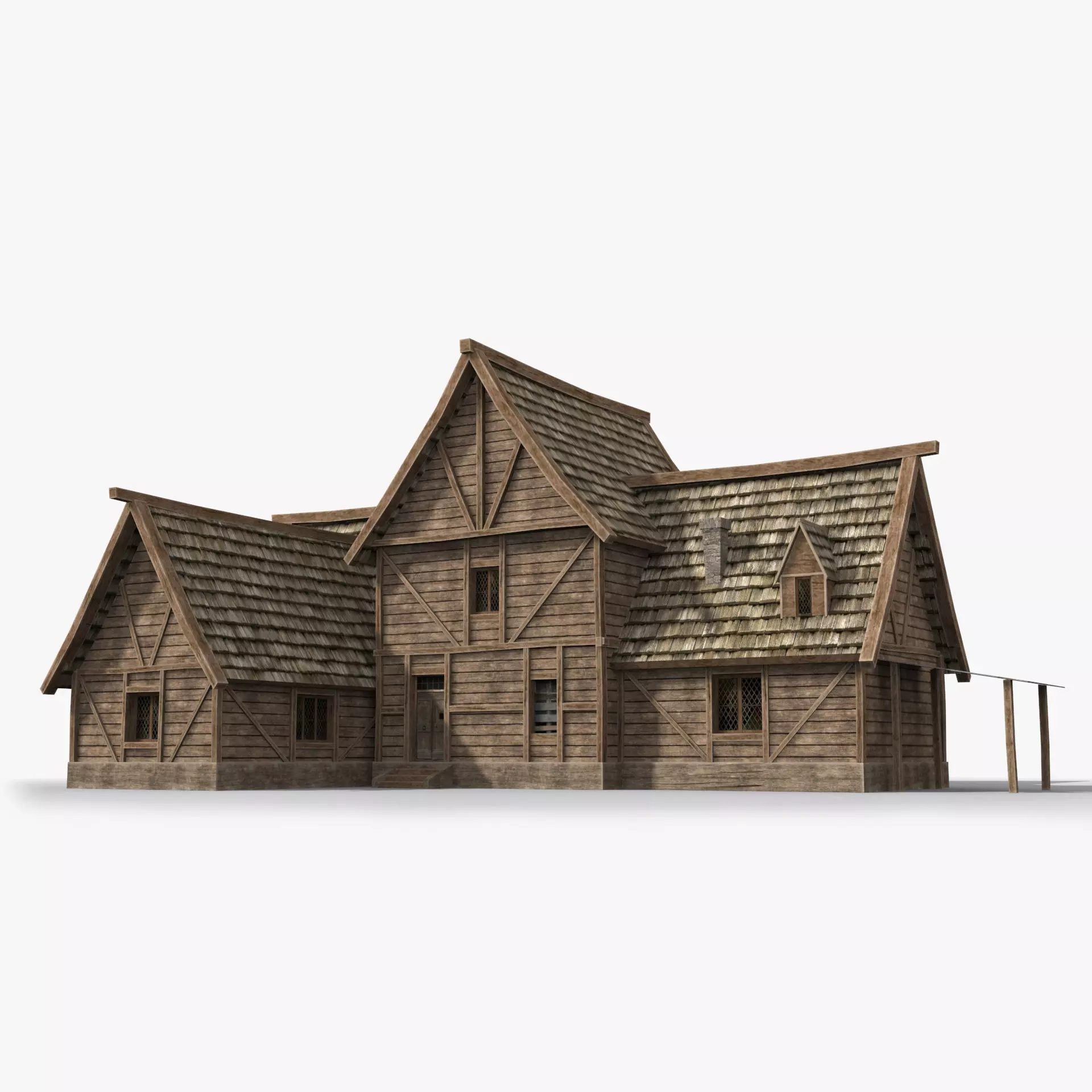 Medieval house x2 Low-poly 3D model_0