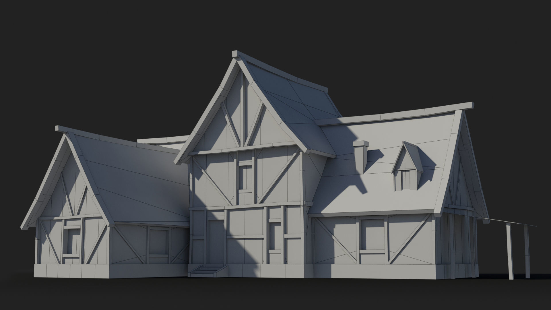 Medieval house x2 Low-poly 3D model_5