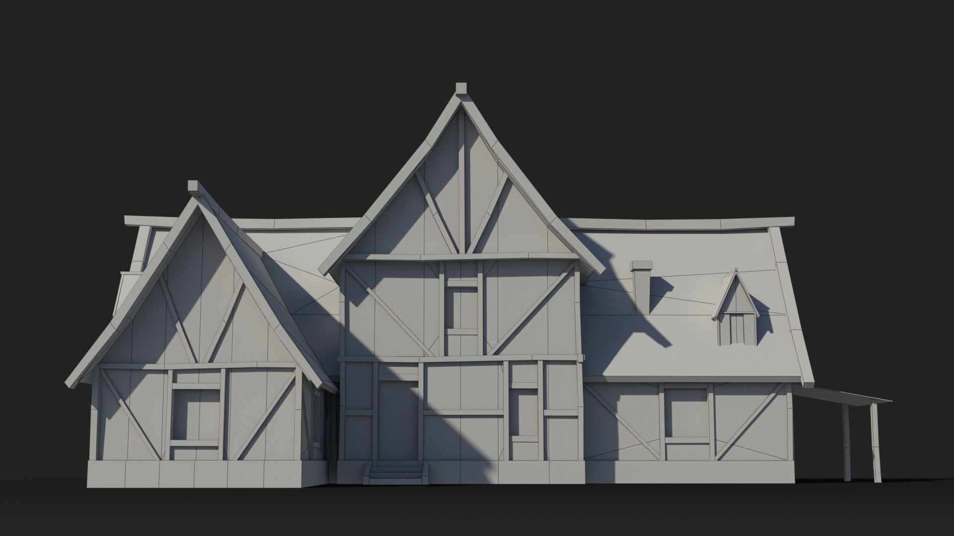 Medieval house x2 Low-poly 3D model_6