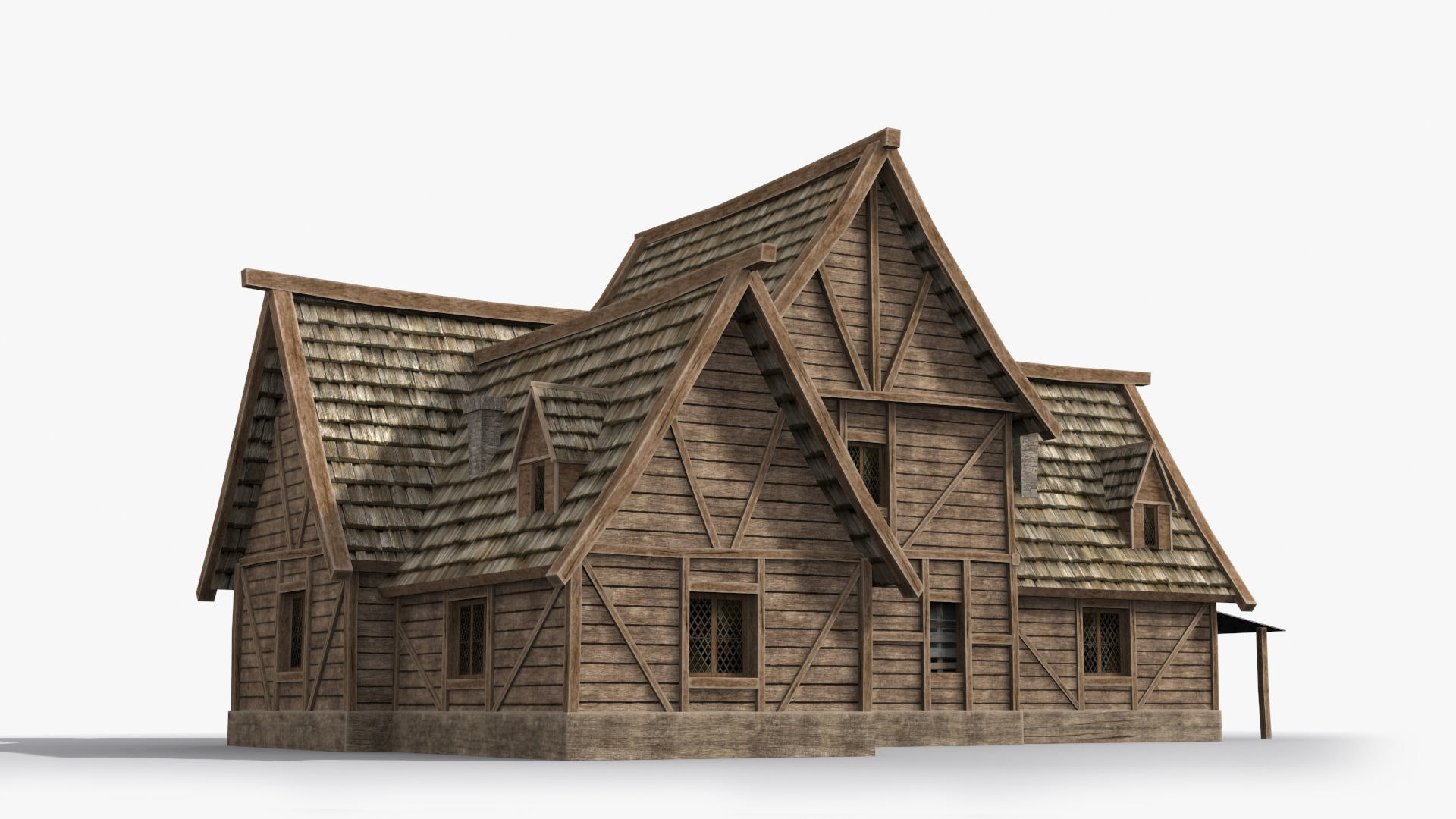 Medieval house x2 Low-poly 3D model_2