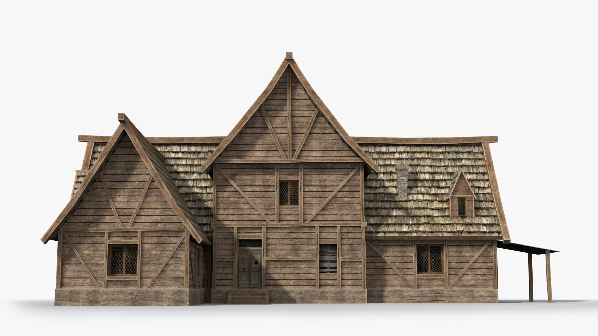 Medieval house x2 Low-poly 3D model_1