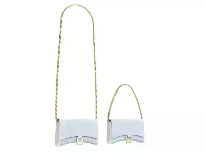 Balenciaga Hourglass Wallet On Chain White Crocodile