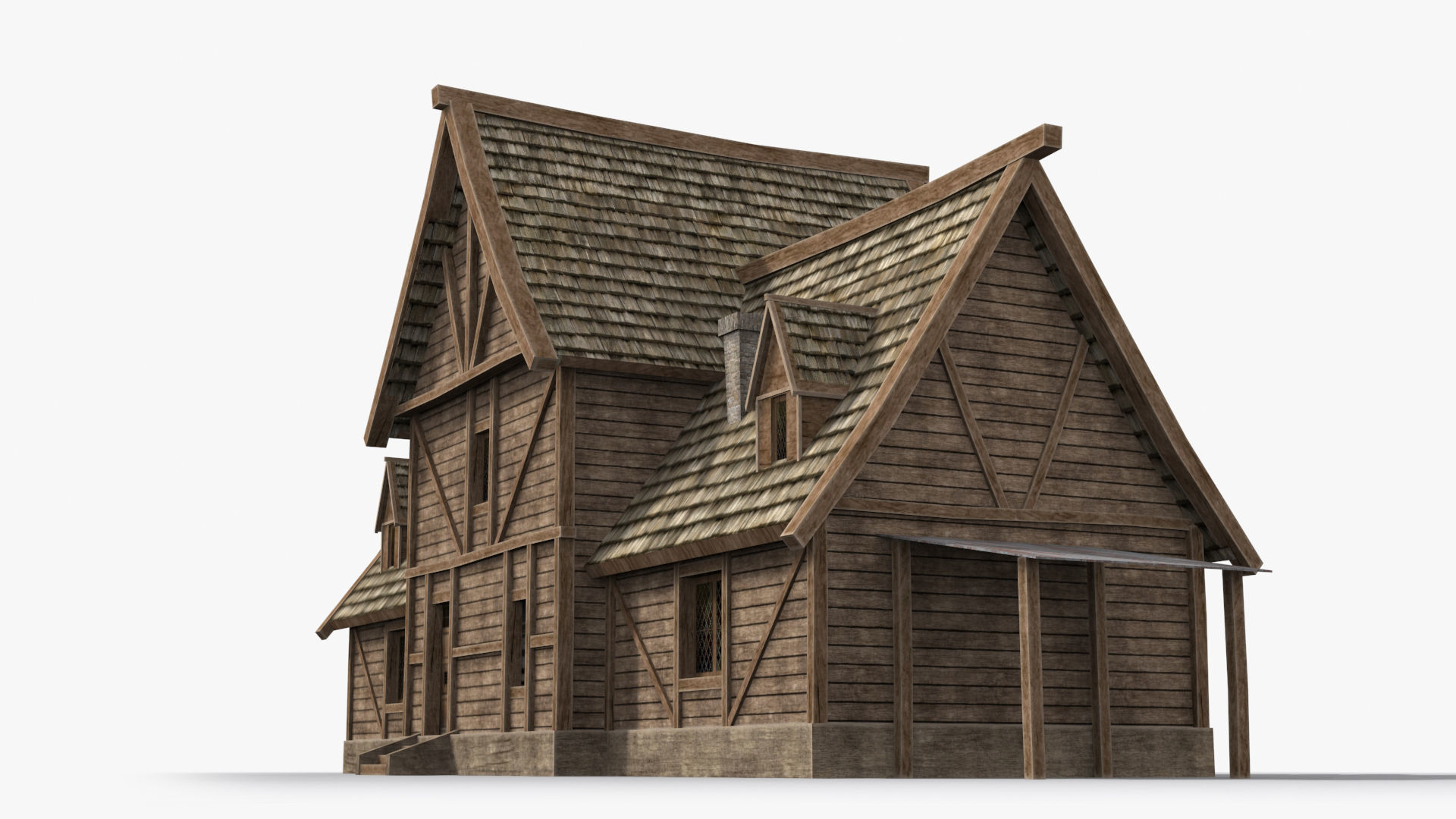Medieval house x4 Low-poly 3D model_3