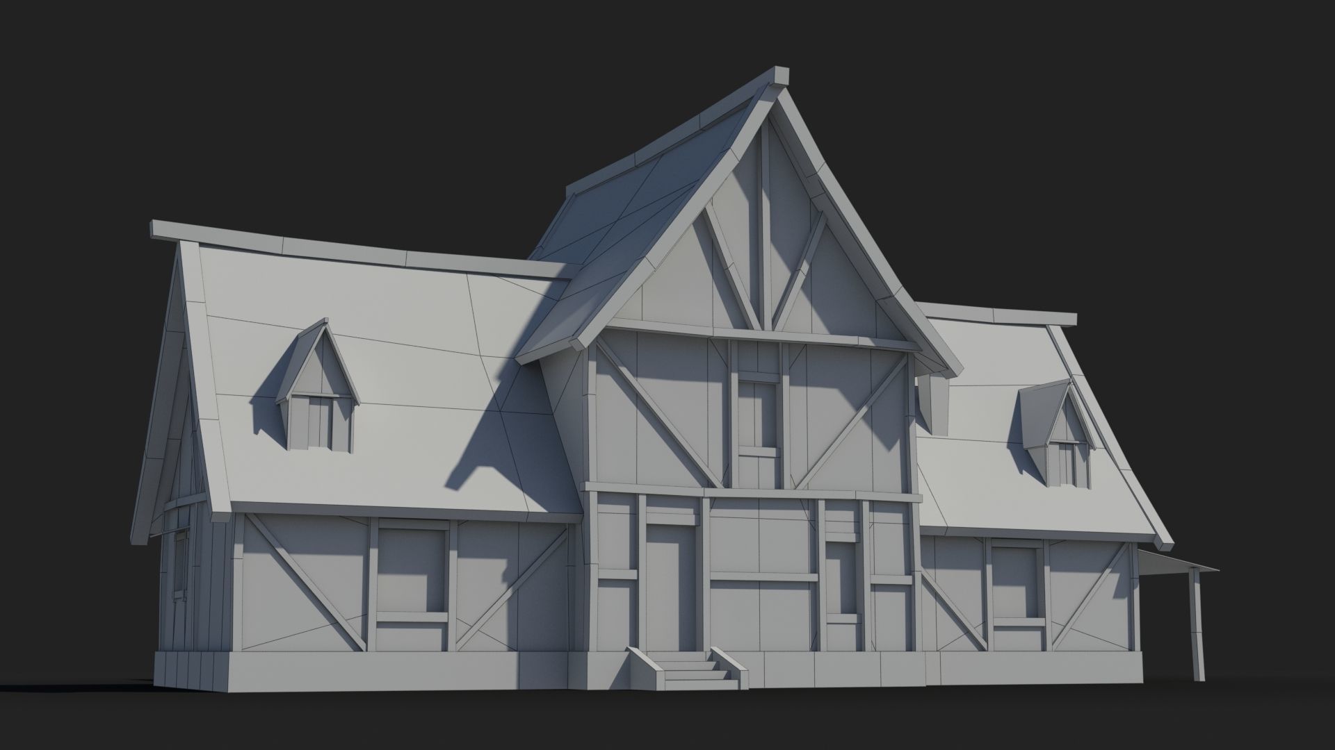 Medieval house x4 Low-poly 3D model_7