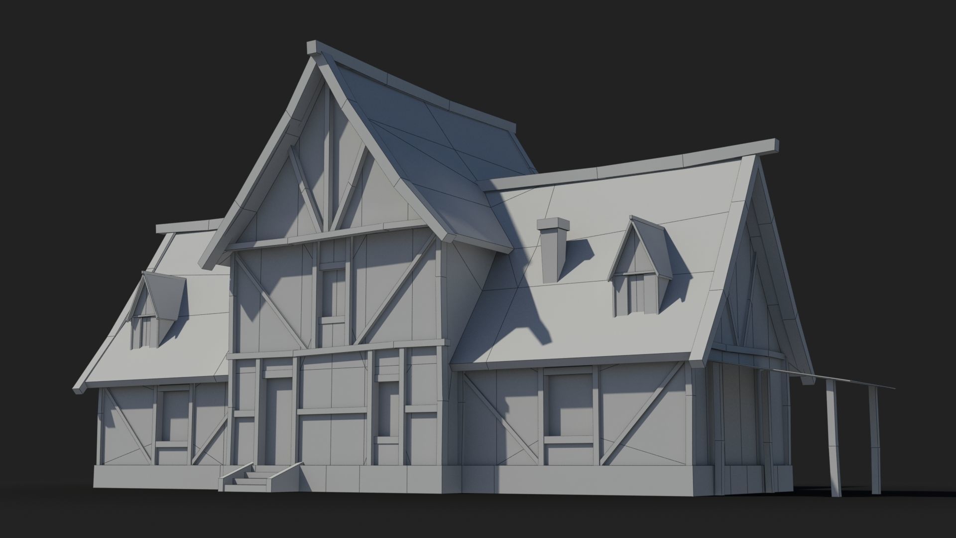 Medieval house x4 Low-poly 3D model_5
