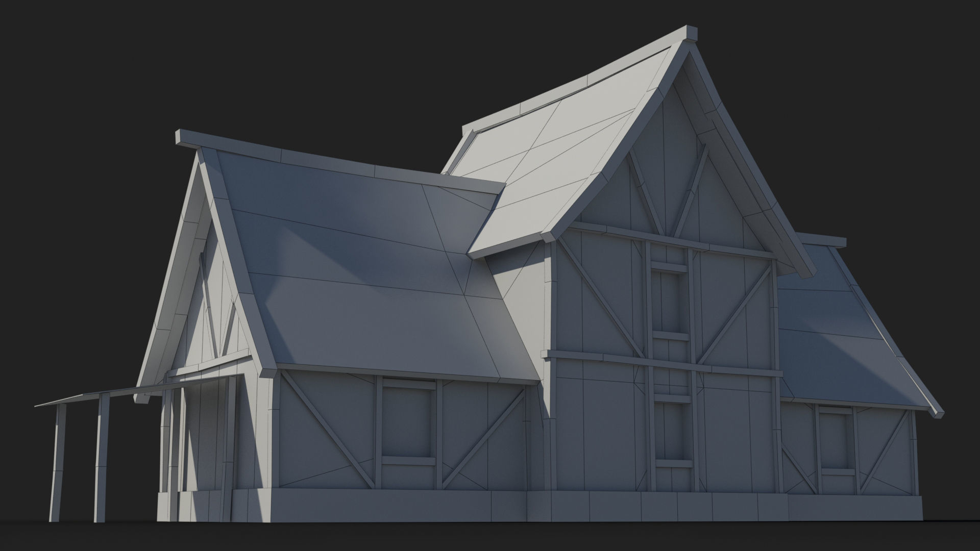 Medieval house x4 Low-poly 3D model_9