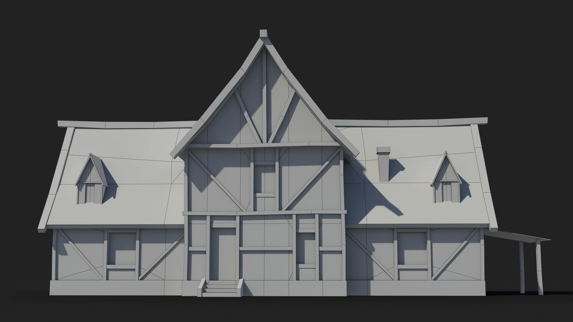 Medieval house x4 Low-poly 3D model_6