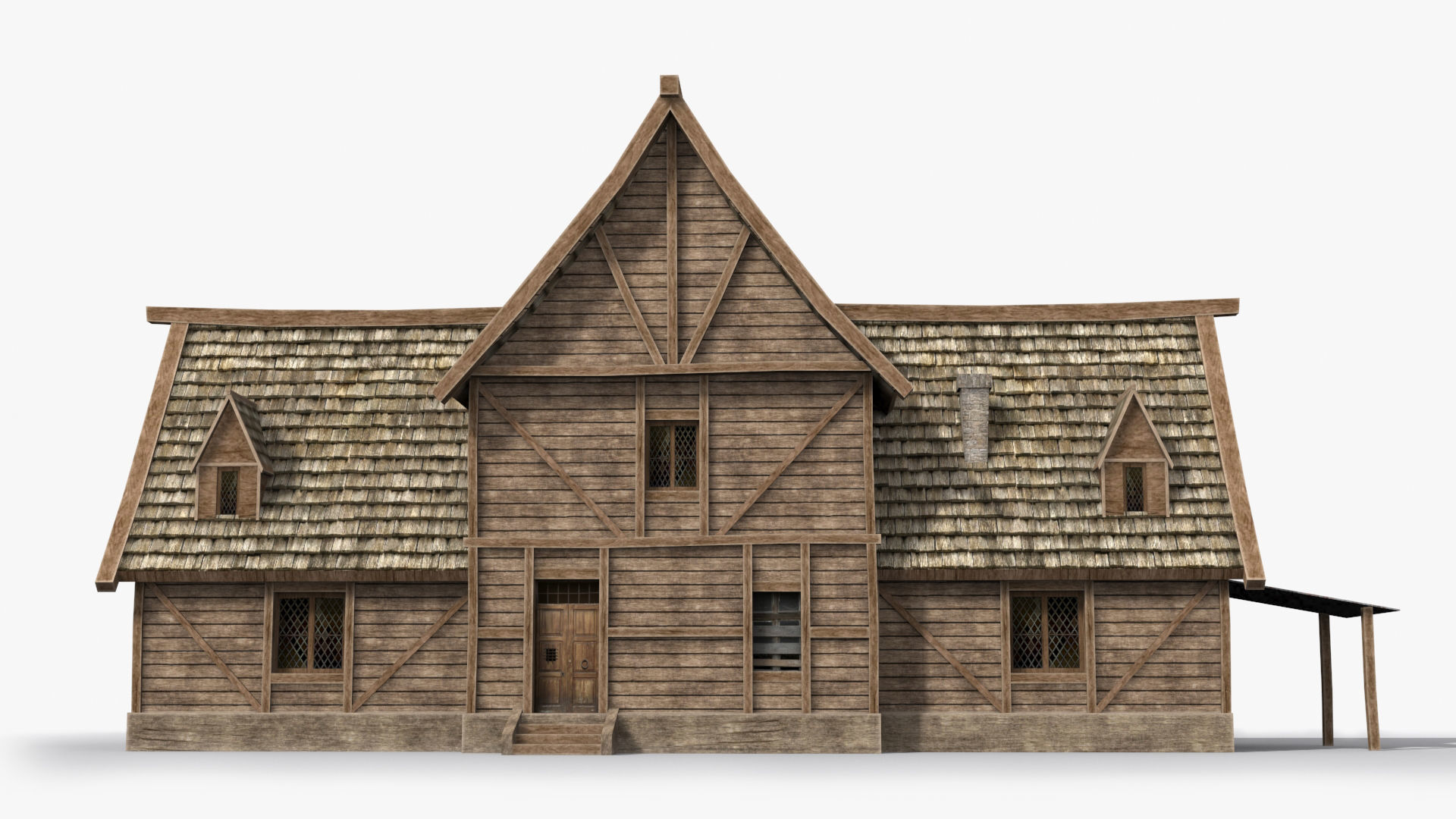 Medieval house x4 Low-poly 3D model_1
