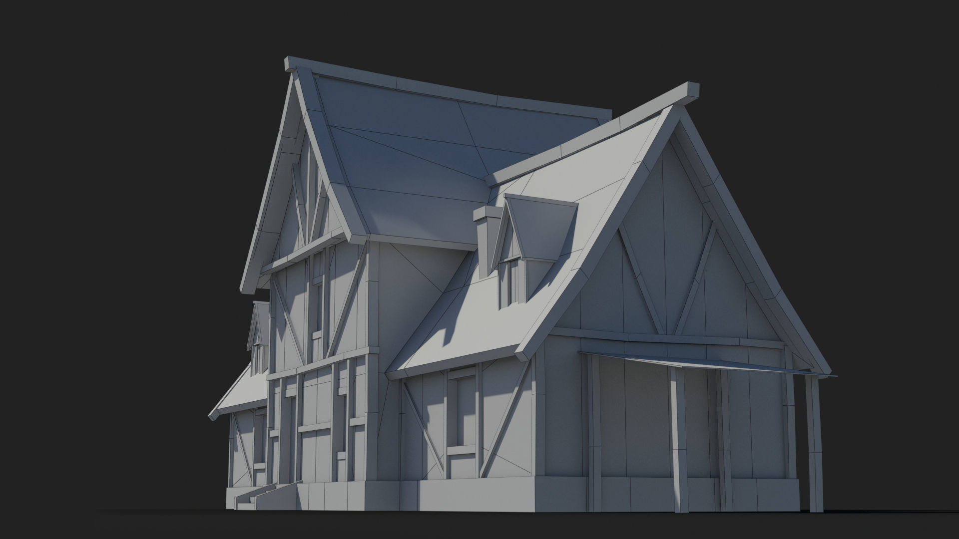 Medieval house x4 Low-poly 3D model_8