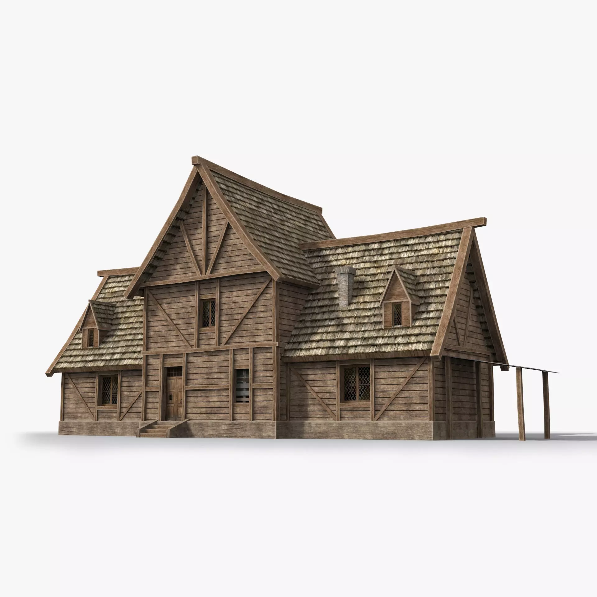 Medieval house x4 Low-poly 3D model_0