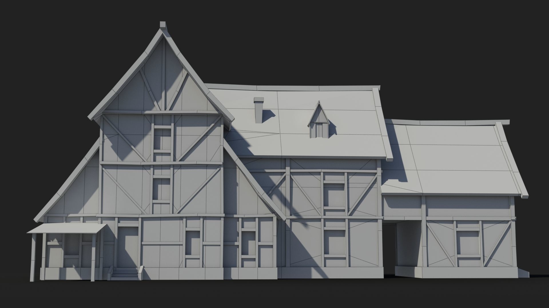 Medieval house x5 Low-poly 3D model_6