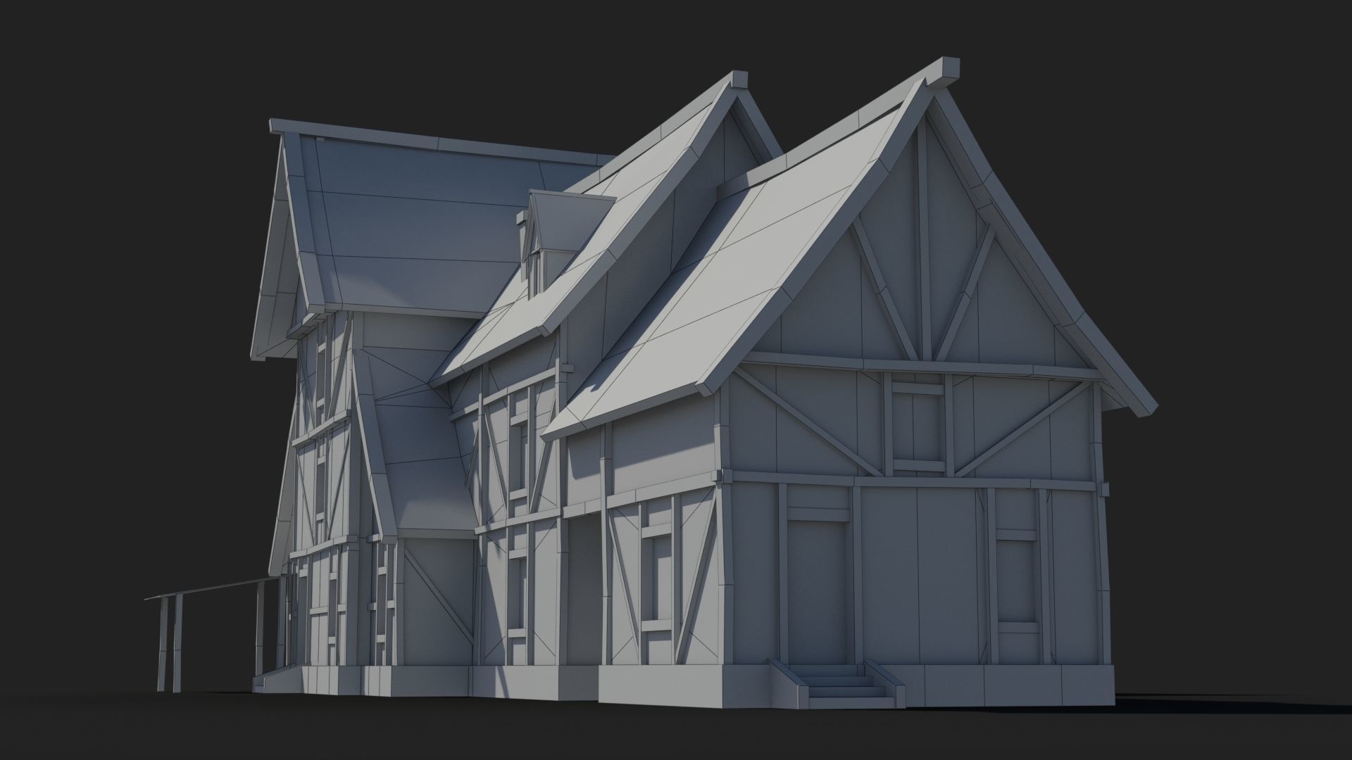 Medieval house x5 Low-poly 3D model_8