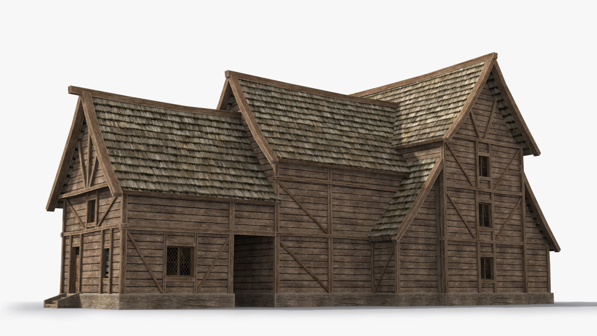 Medieval house x5 Low-poly 3D model_4