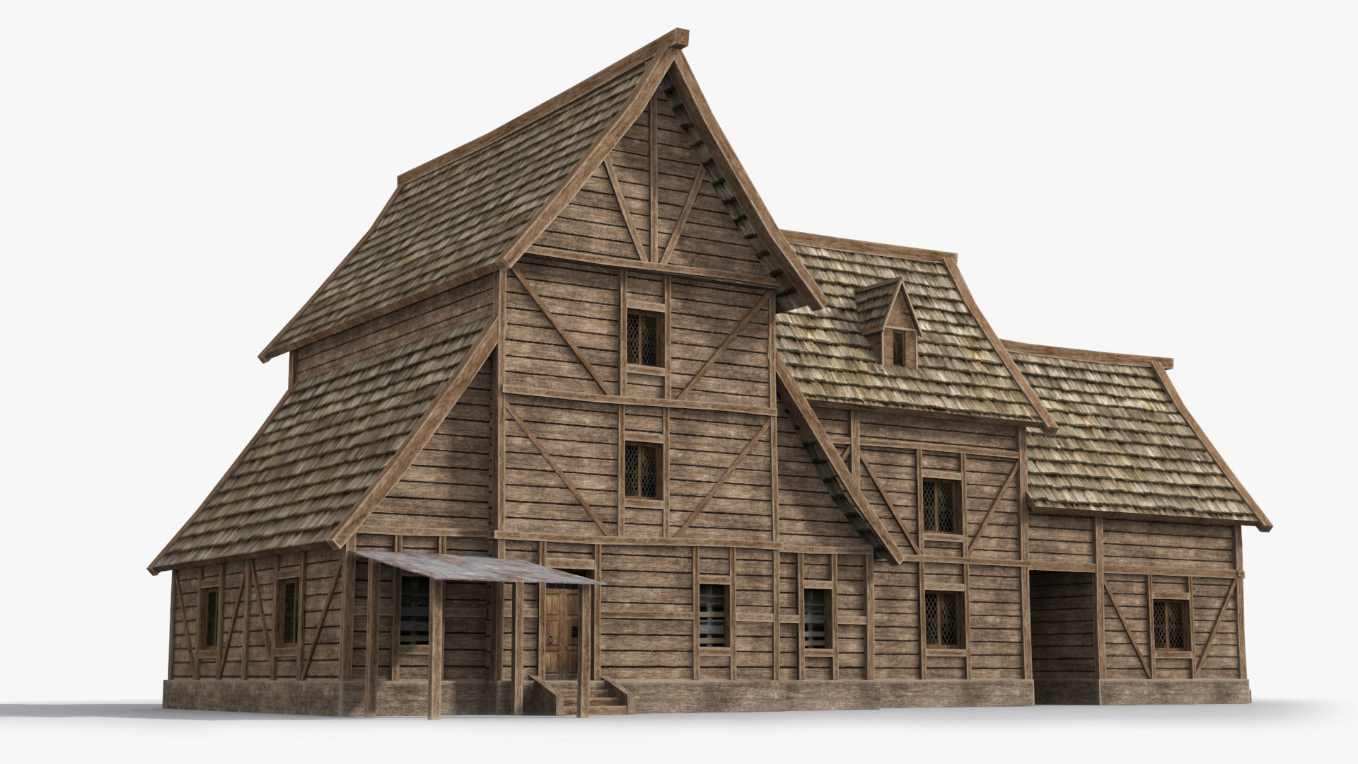 Medieval house x5 Low-poly 3D model_2